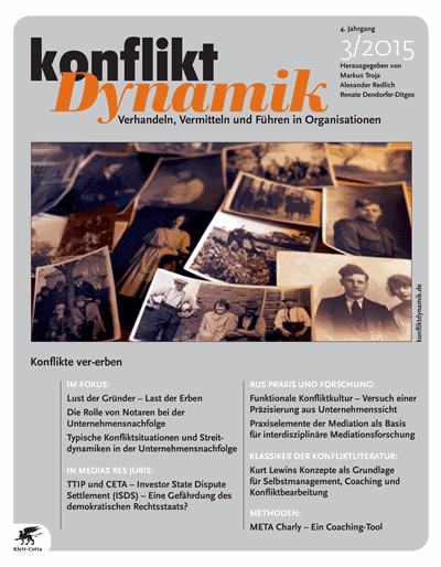 Cover der Ausgabe: Konfliktdynamik Jahrgang 4 (2015), Heft 3