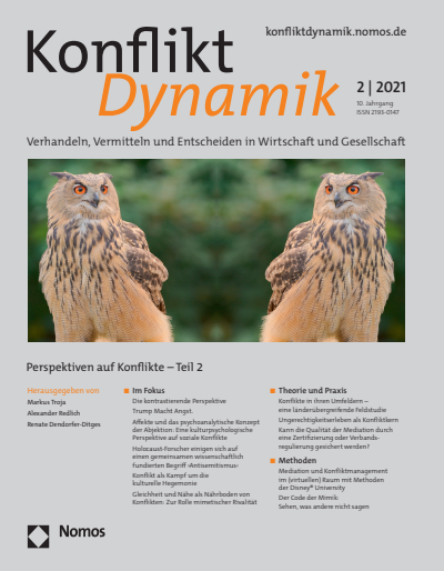 Cover der Ausgabe: Konfliktdynamik Jahrgang 10 (2021), Heft 2