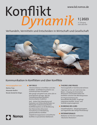 Cover der Ausgabe: Konfliktdynamik Jahrgang 12 (2023), Heft 1