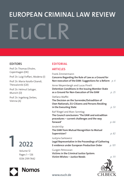 Cover of Volume: EuCLR European Criminal Law Review Volume 12 (2022), Edition 1
