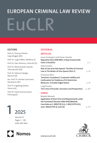 Cover der Ausgabe: EuCLR European Criminal Law Review Jahrgang 15 (2025), Heft 1
