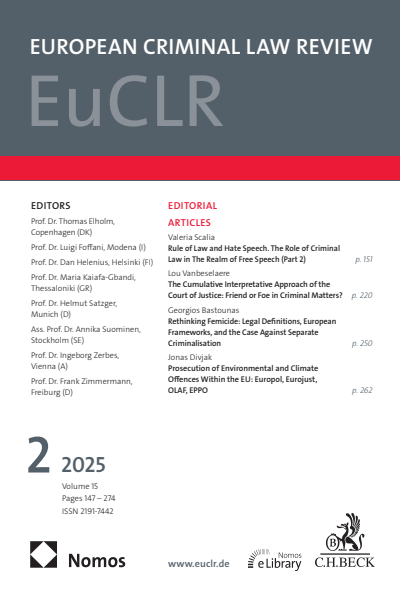 Cover der Ausgabe: EuCLR European Criminal Law Review Jahrgang 15 (2025), Heft 2