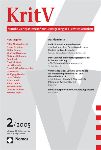Cover der Ausgabe: KritV Kritische Vierteljahresschrift für Gesetzgebung und Rechtswissenschaft Jahrgang 88 (2005), Heft 2