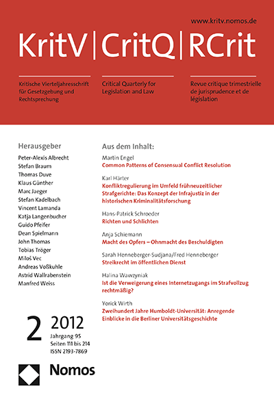 Cover der Ausgabe: KritV Kritische Vierteljahresschrift für Gesetzgebung und Rechtswissenschaft Jahrgang 95 (2012), Heft 2