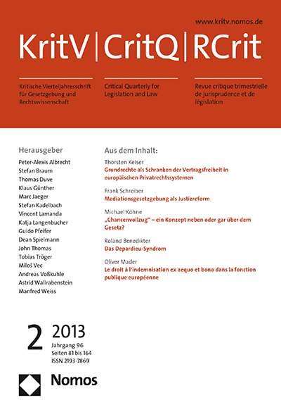 Cover der Ausgabe: KritV Kritische Vierteljahresschrift für Gesetzgebung und Rechtswissenschaft Jahrgang 96 (2013), Heft 2