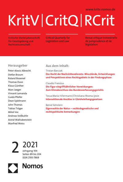 Cover der Ausgabe: KritV Kritische Vierteljahresschrift für Gesetzgebung und Rechtswissenschaft Jahrgang 104 (2021), Heft 2