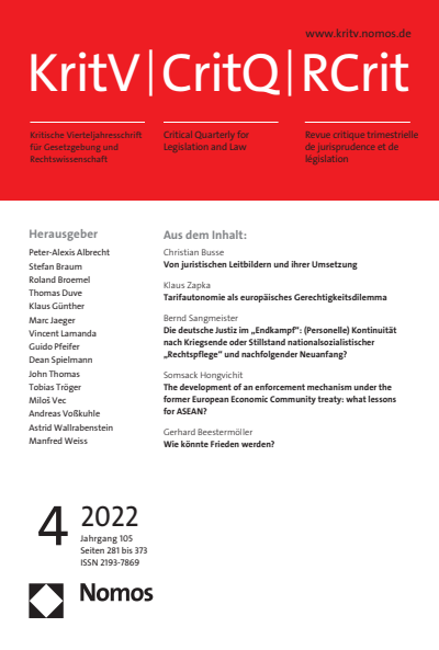 Cover der Ausgabe: KritV Kritische Vierteljahresschrift für Gesetzgebung und Rechtswissenschaft Jahrgang 105 (2022), Heft 4