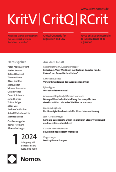 Cover der Ausgabe: KritV Kritische Vierteljahresschrift für Gesetzgebung und Rechtswissenschaft Jahrgang 107 (2024), Heft 1