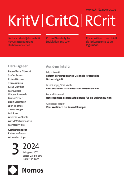 Cover der Ausgabe: KritV Kritische Vierteljahresschrift für Gesetzgebung und Rechtswissenschaft Jahrgang 107 (2024), Heft 3