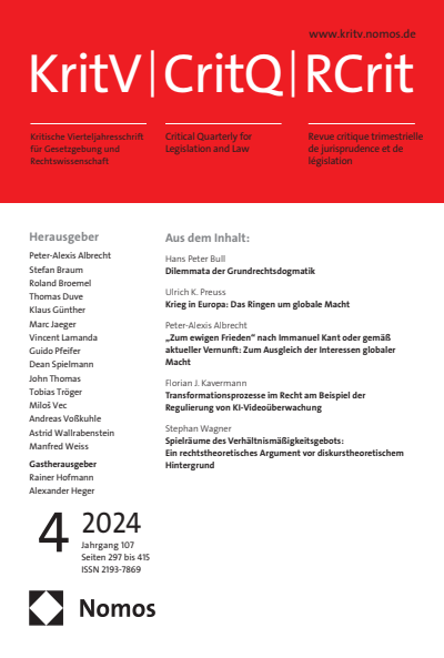 Cover der Ausgabe: KritV Kritische Vierteljahresschrift für Gesetzgebung und Rechtswissenschaft Jahrgang 107 (2024), Heft 4