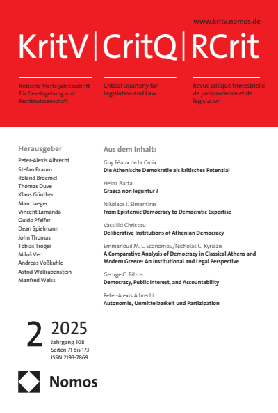 Cover der Ausgabe: KritV Kritische Vierteljahresschrift für Gesetzgebung und Rechtswissenschaft Jahrgang 108 (2025), Heft 2