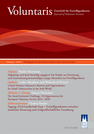 Cover der Ausgabe: Voluntaris Jahrgang 1 (2013), Heft 2