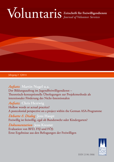 Cover der Ausgabe: Voluntaris Jahrgang 2 (2014), Heft 1