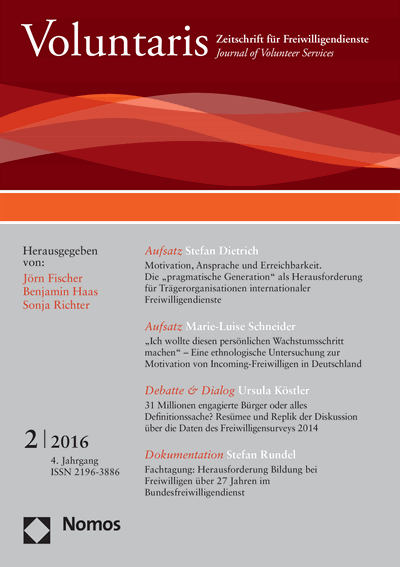 Cover der Ausgabe: Voluntaris Jahrgang 4 (2016), Heft 2