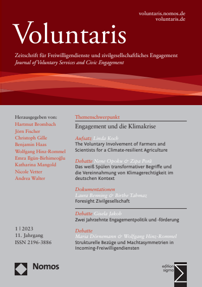 Cover der Ausgabe: Voluntaris Jahrgang 11 (2023), Heft 1