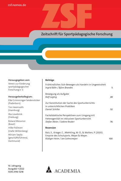 Cover der Ausgabe: ZSF Zeitschrift für sportpädagogische Forschung Jahrgang 10 (2022), Heft 1