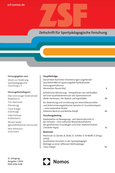 Cover der Ausgabe: ZSF Zeitschrift für sportpädagogische Forschung Jahrgang 12 (2024), Heft 1