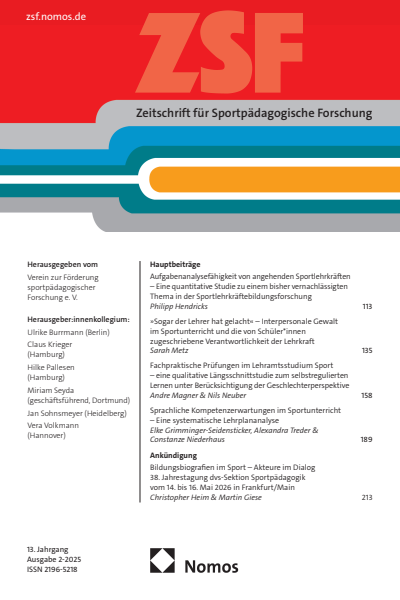 Cover der Ausgabe: ZSF Zeitschrift für sportpädagogische Forschung Jahrgang 13 (2025), Heft 2