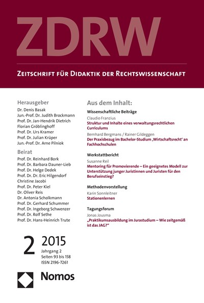 Cover der Ausgabe: ZDRW Zeitschrift für Didaktik der Rechtswissenschaft Jahrgang 2 (2015), Heft 2
