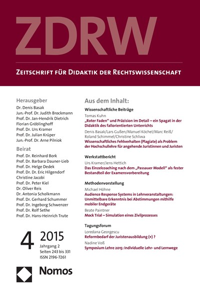 Cover der Ausgabe: ZDRW Zeitschrift für Didaktik der Rechtswissenschaft Jahrgang 2 (2015), Heft 4