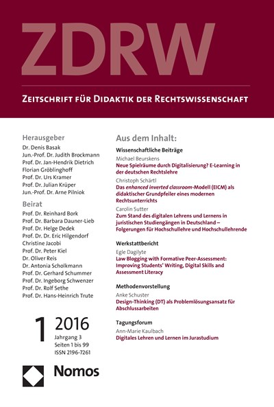 Cover der Ausgabe: ZDRW Zeitschrift für Didaktik der Rechtswissenschaft Jahrgang 3 (2016), Heft 1