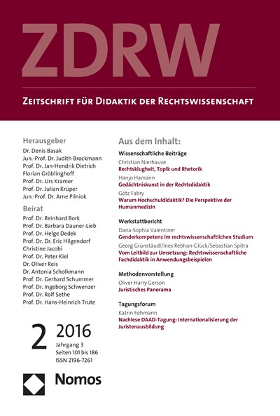 Cover der Ausgabe: ZDRW Zeitschrift für Didaktik der Rechtswissenschaft Jahrgang 3 (2016), Heft 2