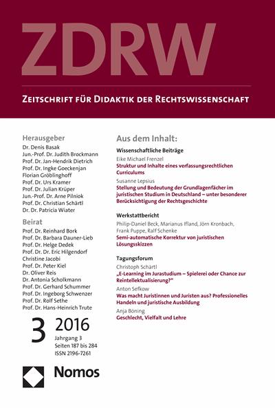 Cover der Ausgabe: ZDRW Zeitschrift für Didaktik der Rechtswissenschaft Jahrgang 3 (2016), Heft 3