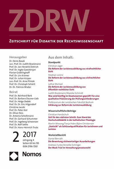 Cover der Ausgabe: ZDRW Zeitschrift für Didaktik der Rechtswissenschaft Jahrgang 4 (2017), Heft 2