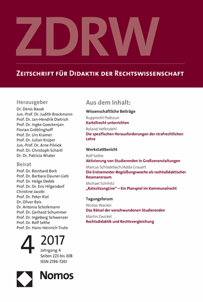 Cover der Ausgabe: ZDRW Zeitschrift für Didaktik der Rechtswissenschaft Jahrgang 4 (2017), Heft 4
