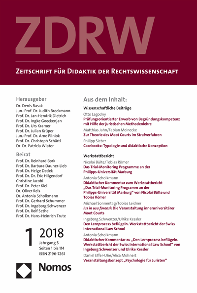 Cover der Ausgabe: ZDRW Zeitschrift für Didaktik der Rechtswissenschaft Jahrgang 5 (2018), Heft 1
