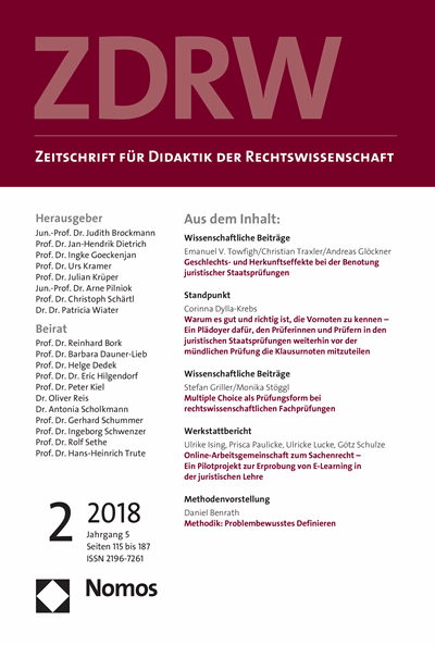 Cover der Ausgabe: ZDRW Zeitschrift für Didaktik der Rechtswissenschaft Jahrgang 5 (2018), Heft 2