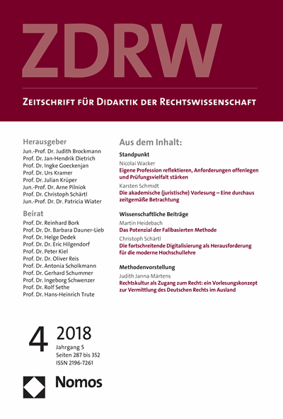 Cover der Ausgabe: ZDRW Zeitschrift für Didaktik der Rechtswissenschaft Jahrgang 5 (2018), Heft 4