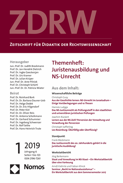 Cover der Ausgabe: ZDRW Zeitschrift für Didaktik der Rechtswissenschaft Jahrgang 6 (2019), Heft 1