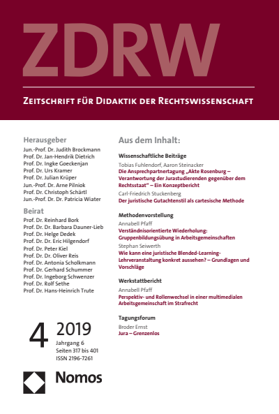 Cover der Ausgabe: ZDRW Zeitschrift für Didaktik der Rechtswissenschaft Jahrgang 6 (2019), Heft 4
