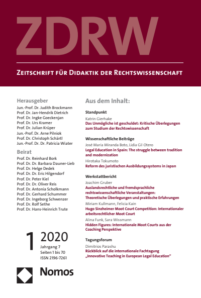 Cover der Ausgabe: ZDRW Zeitschrift für Didaktik der Rechtswissenschaft Jahrgang 7 (2020), Heft 1