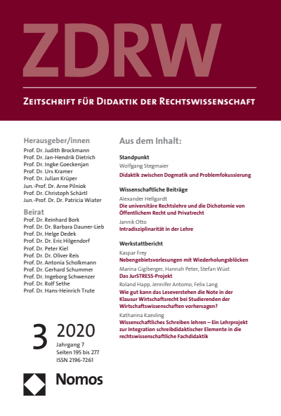 Cover der Ausgabe: ZDRW Zeitschrift für Didaktik der Rechtswissenschaft Jahrgang 7 (2020), Heft 3