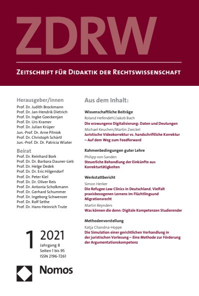 Cover der Ausgabe: ZDRW Zeitschrift für Didaktik der Rechtswissenschaft Jahrgang 8 (2021), Heft 1