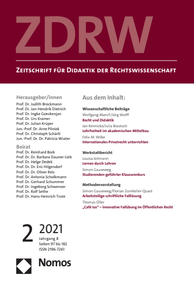 Cover der Ausgabe: ZDRW Zeitschrift für Didaktik der Rechtswissenschaft Jahrgang 8 (2021), Heft 2