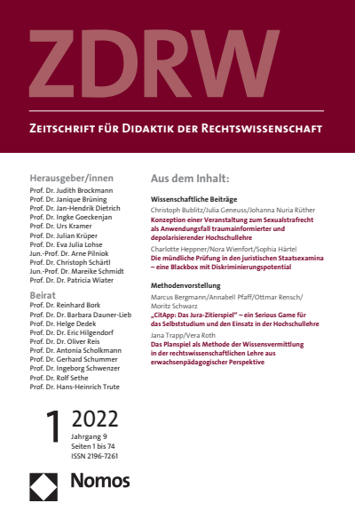 Cover der Ausgabe: ZDRW Zeitschrift für Didaktik der Rechtswissenschaft Jahrgang 9 (2022), Heft 1