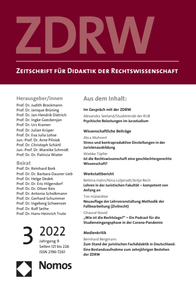 Cover der Ausgabe: ZDRW Zeitschrift für Didaktik der Rechtswissenschaft Jahrgang 9 (2022), Heft 3