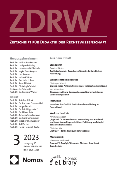 Cover der Ausgabe: ZDRW Zeitschrift für Didaktik der Rechtswissenschaft Jahrgang 10 (2023), Heft 3