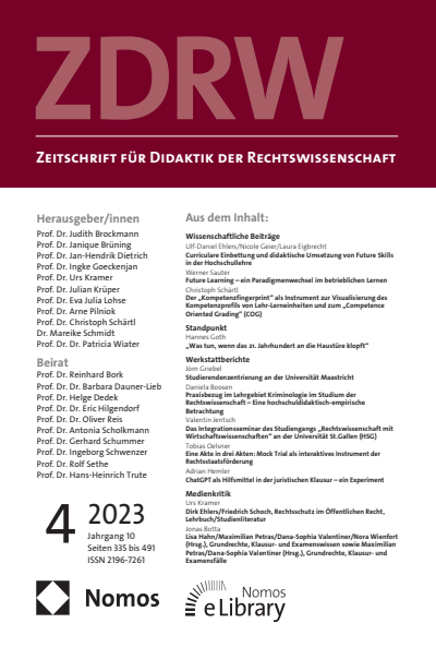 Cover der Ausgabe: ZDRW Zeitschrift für Didaktik der Rechtswissenschaft Jahrgang 10 (2023), Heft 4