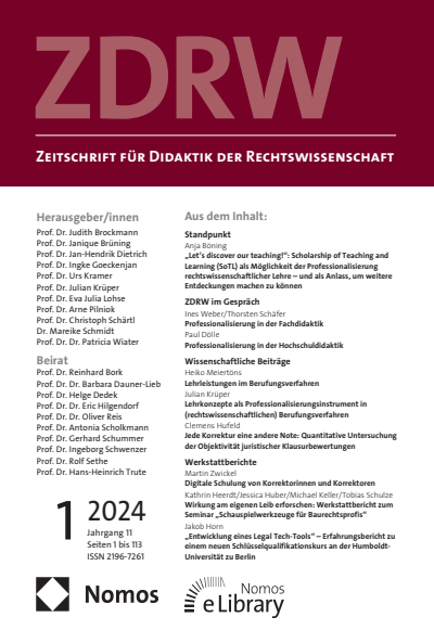 Cover der Ausgabe: ZDRW Zeitschrift für Didaktik der Rechtswissenschaft Jahrgang 11 (2024), Heft 1