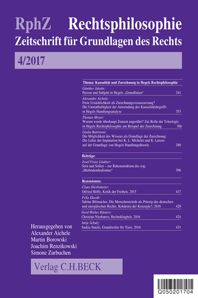 Cover of Volume: RphZ Rechtsphilosophie Volume 3 (2017), Edition 4