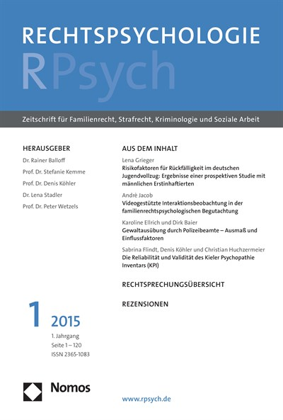 Cover der Ausgabe: RPsych Rechtspsychologie Jahrgang 1 (2015), Heft 1