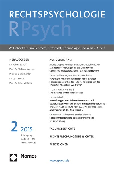Cover der Ausgabe: RPsych Rechtspsychologie Jahrgang 1 (2015), Heft 2