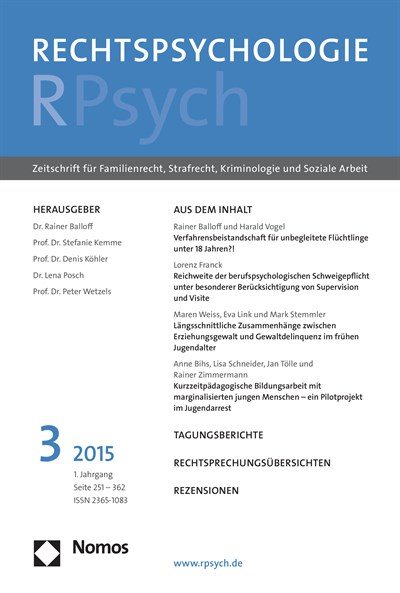 Cover der Ausgabe: RPsych Rechtspsychologie Jahrgang 1 (2015), Heft 3