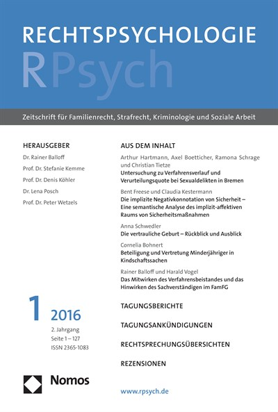 Cover of Volume: RPsych Rechtspsychologie Volume 2 (2016), Edition 1