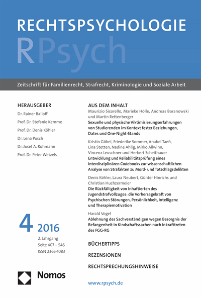 Cover of Volume: RPsych Rechtspsychologie Volume 2 (2016), Edition 4