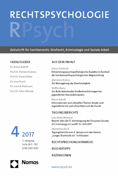 Cover of Volume: RPsych Rechtspsychologie Volume 3 (2017), Edition 4